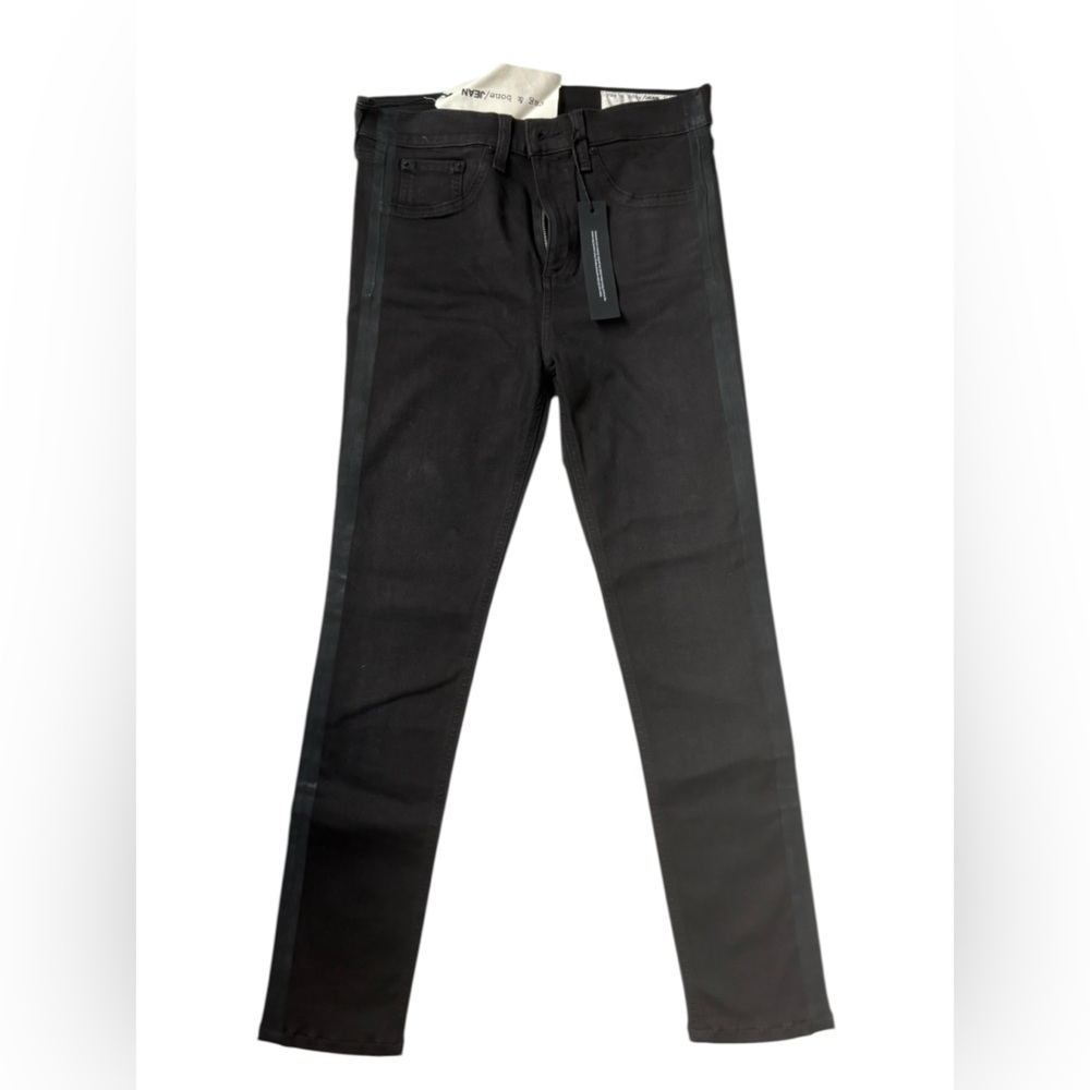 rag & bone TECH High Rise Ankle Skinny Jeans Black Tux Stripe Stretch NWT